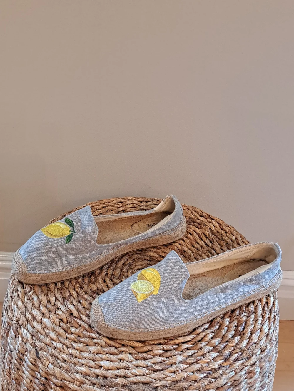 Soludos X Anthropologie Womens Seville Grey Canvas Lemon Espadrilles Loafers 11